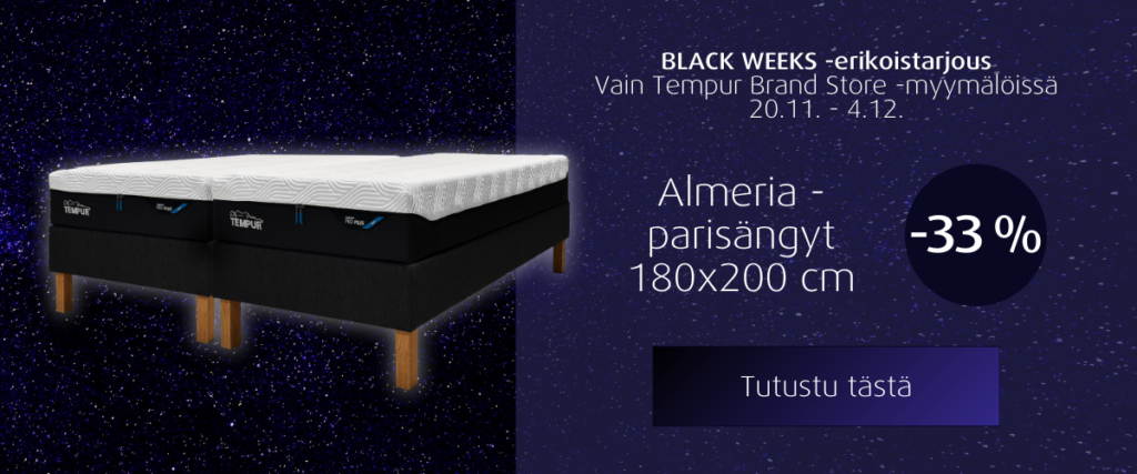 Black Weeks -erikoistarjous: Almeria-parisängyt -33 % Tempur Brand Storessa